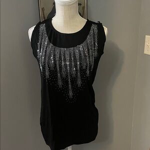 Elegant Black Sleeveless Top with Silver Accents, OS
